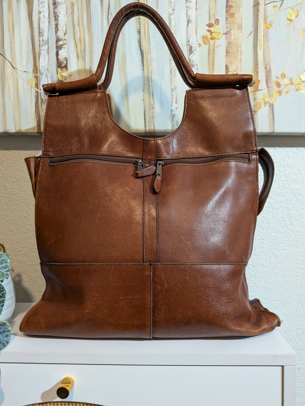 American Vintage Rare Brown Genuine Leather Tote Bag Boho Vibe Made In Brazil